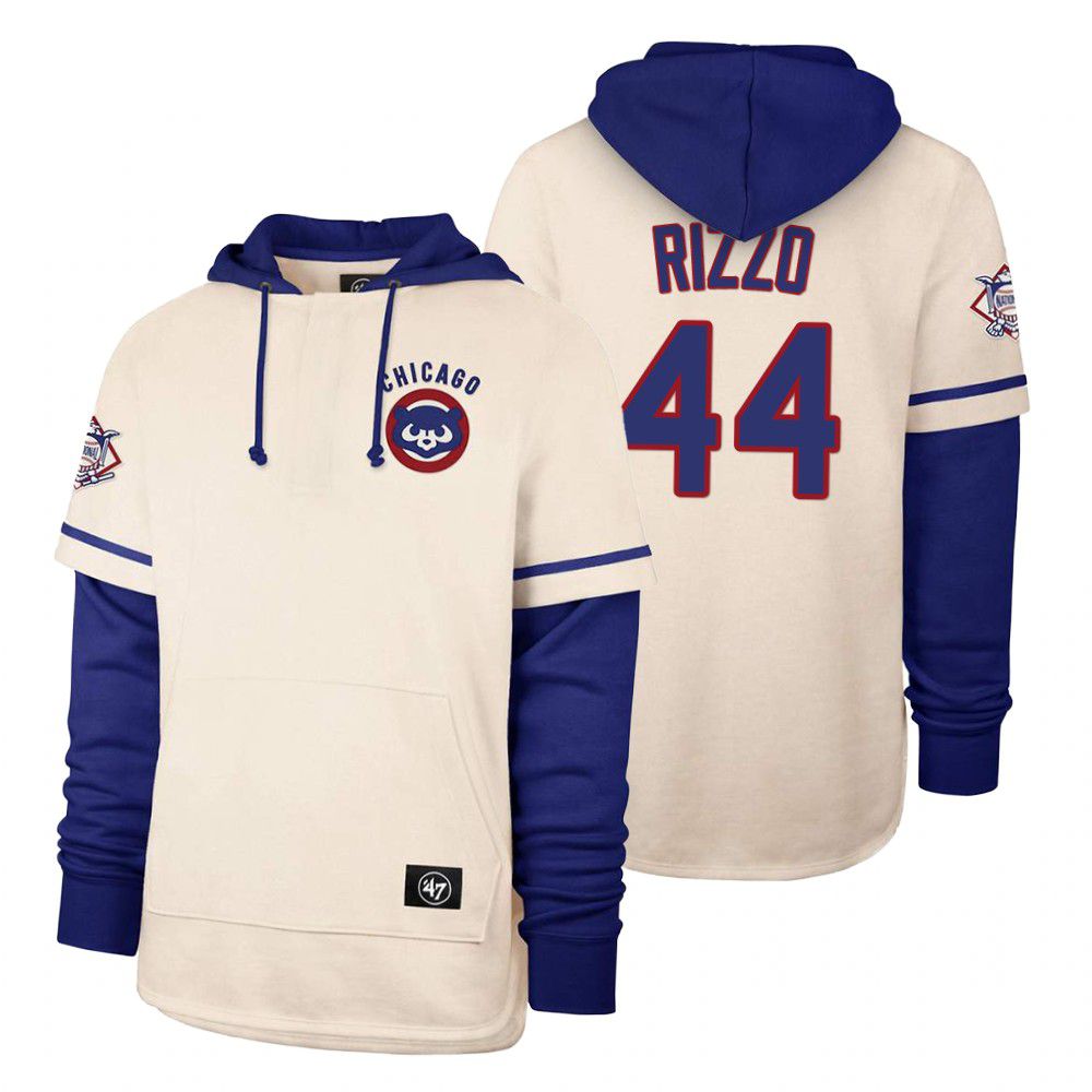 Men Chicago Cubs #44 Rizzo Cream 2021 Pullover Hoodie MLB Jersey